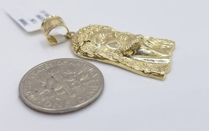 REAL 10k Gold Chain Necklace Charm Pendant SET, 5mm Miami Cuban Link, Jesus Head - Reva Jeweler