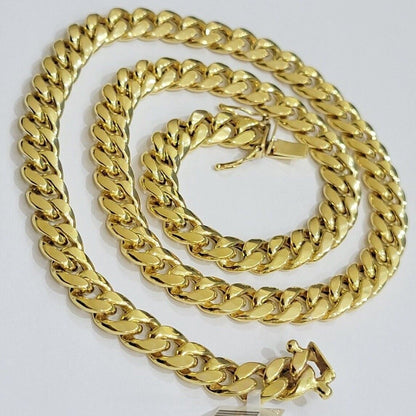 Real 10k Gold Chain Necklace Miami Cuban Link 18" - 28" Inch 8mm Box Lock 10kt Men - Reva Jeweler