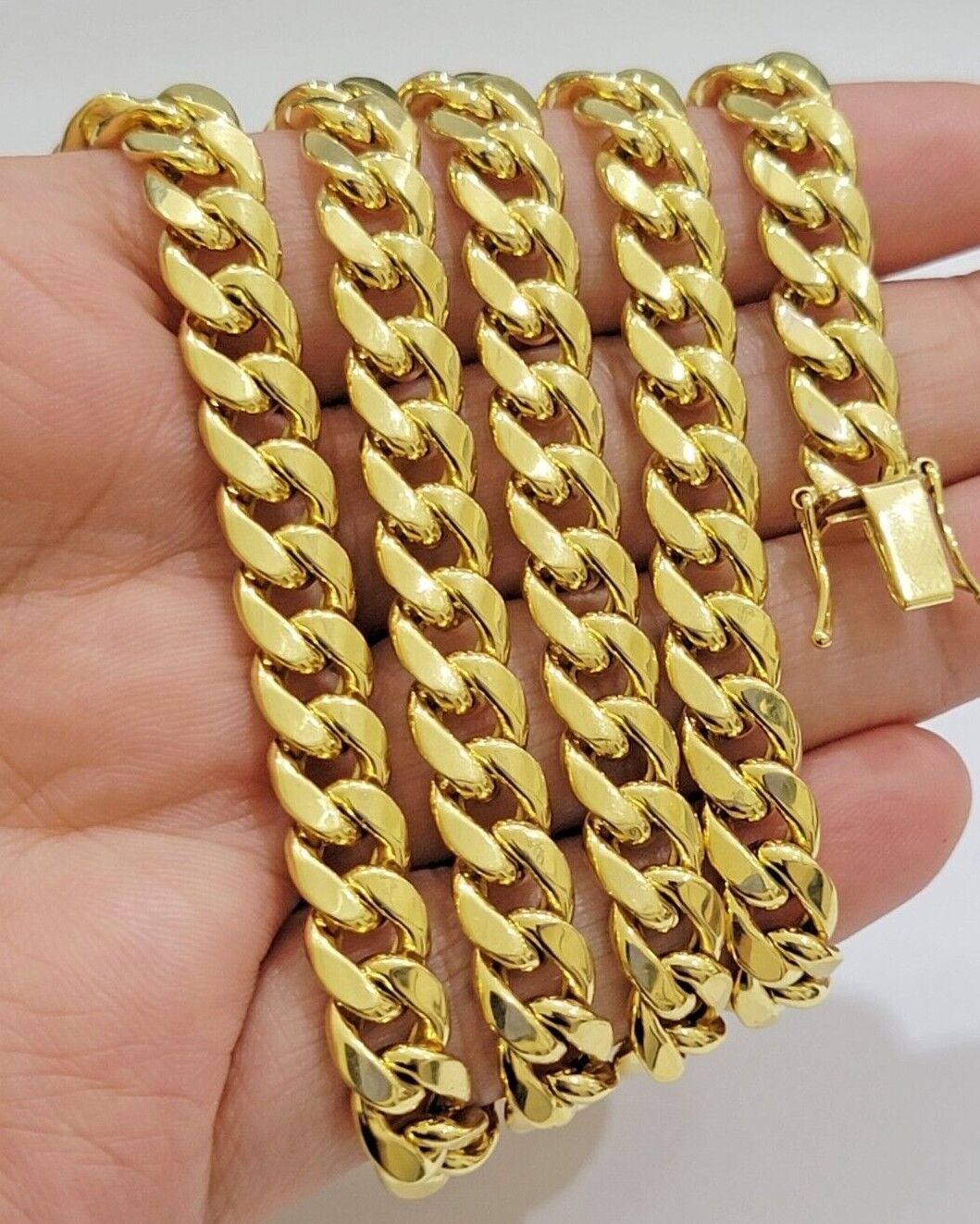 Real 10k Gold Chain Necklace Miami Cuban Link 18" - 28" Inch 8mm Box Lock 10kt Men - Reva Jeweler