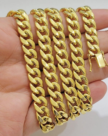 Real 10k Gold Chain Necklace Miami Cuban Link 18" - 28" Inch 8mm Box Lock 10kt Men - Reva Jeweler