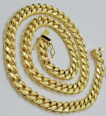 Real 10k Gold Chain Necklace Miami Cuban Link 18" - 28" Inch 8mm Box Lock 10kt Men - Reva Jeweler