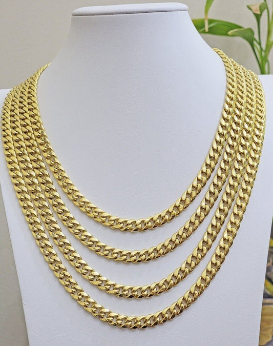 Real 10k Gold Chain Necklace Miami Cuban Link 18" - 28" Inch 8mm Box Lock 10kt Men - Reva Jeweler