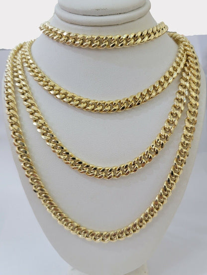 Real 10k Gold Chain Necklace Miami Cuban Link 18" - 30" Inch 6mm 7mm 8mm 9mm 10mm - Reva Jeweler