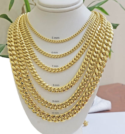 Real 10k Gold Chain Necklace Miami Cuban Link 18" - 30" Inch 6mm 7mm 8mm 9mm 10mm - Reva Jeweler
