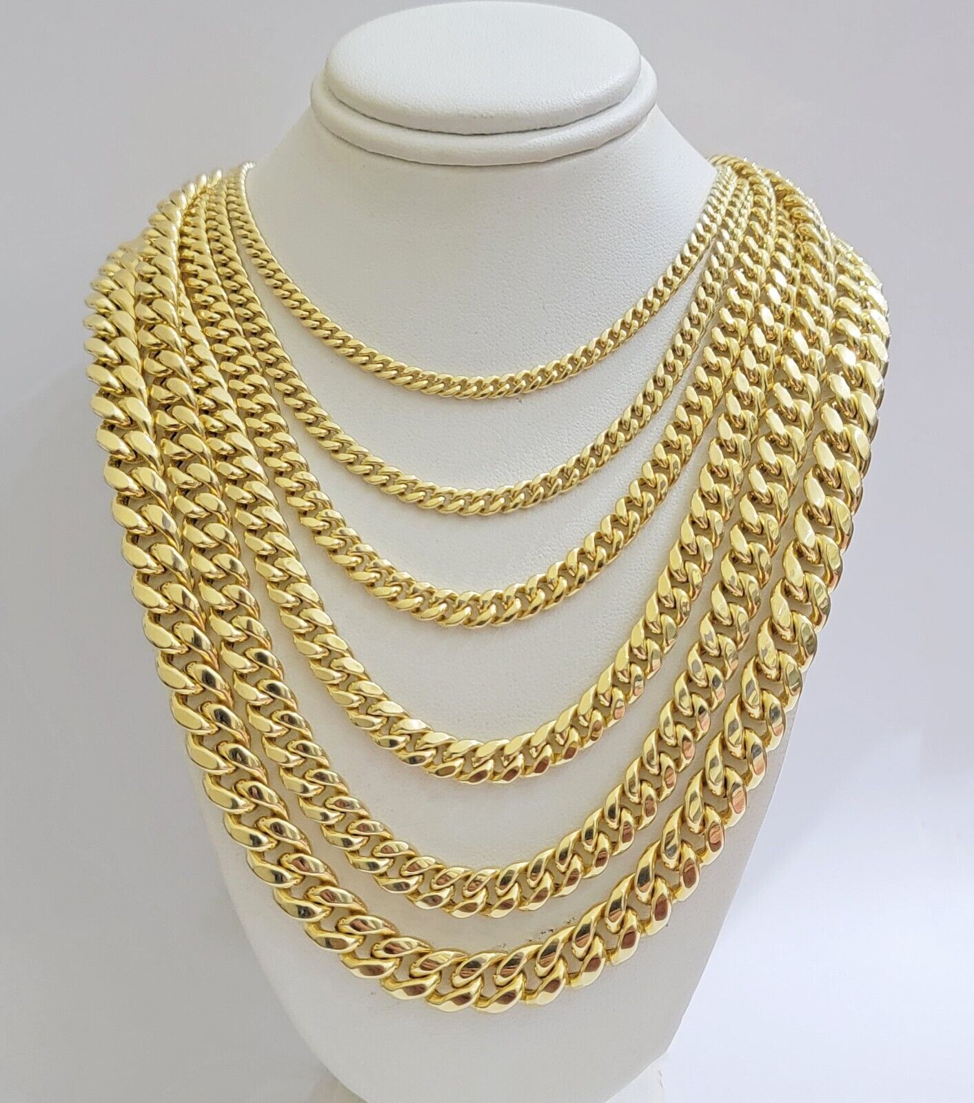 Real 10k Gold Chain Necklace Miami Cuban Link 18" - 30" Inch 6mm 7mm 8mm 9mm 10mm - Reva Jeweler