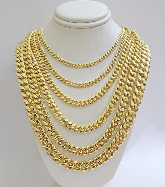 Real 10k Gold Chain Necklace Miami Cuban Link 18" - 30" Inch 6mm 7mm 8mm 9mm 10mm - Reva Jeweler