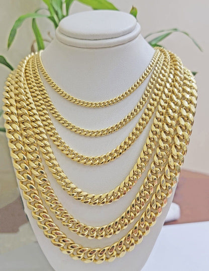 Real 10k Gold Chain Necklace Miami Cuban Link 18" - 30" Inch 6mm 7mm 8mm 9mm 10mm - Reva Jeweler