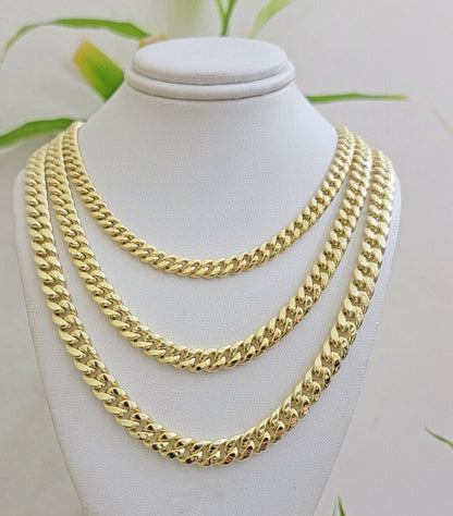 Real 10k Gold Chain Necklace Miami Cuban Link 20 - 30 Inch Mens 10KT 6mm 7mm 8mm - Reva Jeweler