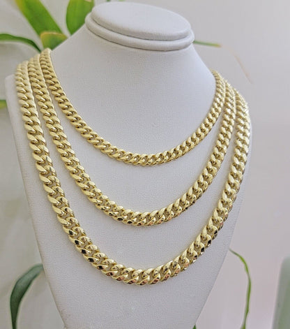 Real 10k Gold Chain Necklace Miami Cuban Link 20 - 30 Inch Mens 10KT 6mm 7mm 8mm - Reva Jeweler