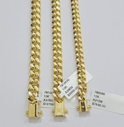 Real 10k Gold Chain Necklace Miami Cuban Link 20 - 30 Inch Mens 10KT 6mm 7mm 8mm - Reva Jeweler