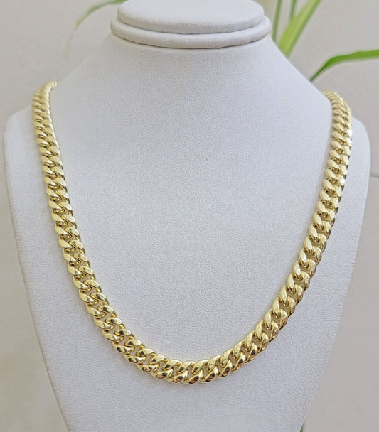 Real 10k Gold Chain Necklace Miami Cuban Link 20 - 30 Inch Men's 10KT 7mm - Reva Jeweler
