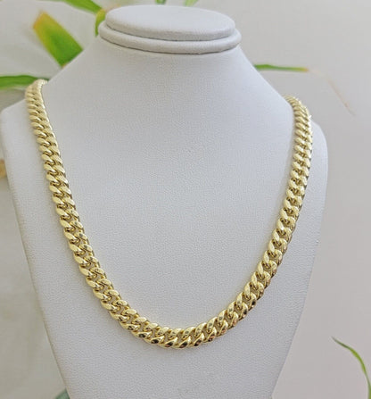 Real 10k Gold Chain Necklace Miami Cuban Link 20 - 30 Inch Men's 10KT 7mm - Reva Jeweler