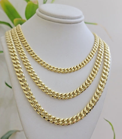 Real 10k Gold Chain Necklace Miami Cuban Link 20 - 30 Inch Men's 10KT 7mm - Reva Jeweler