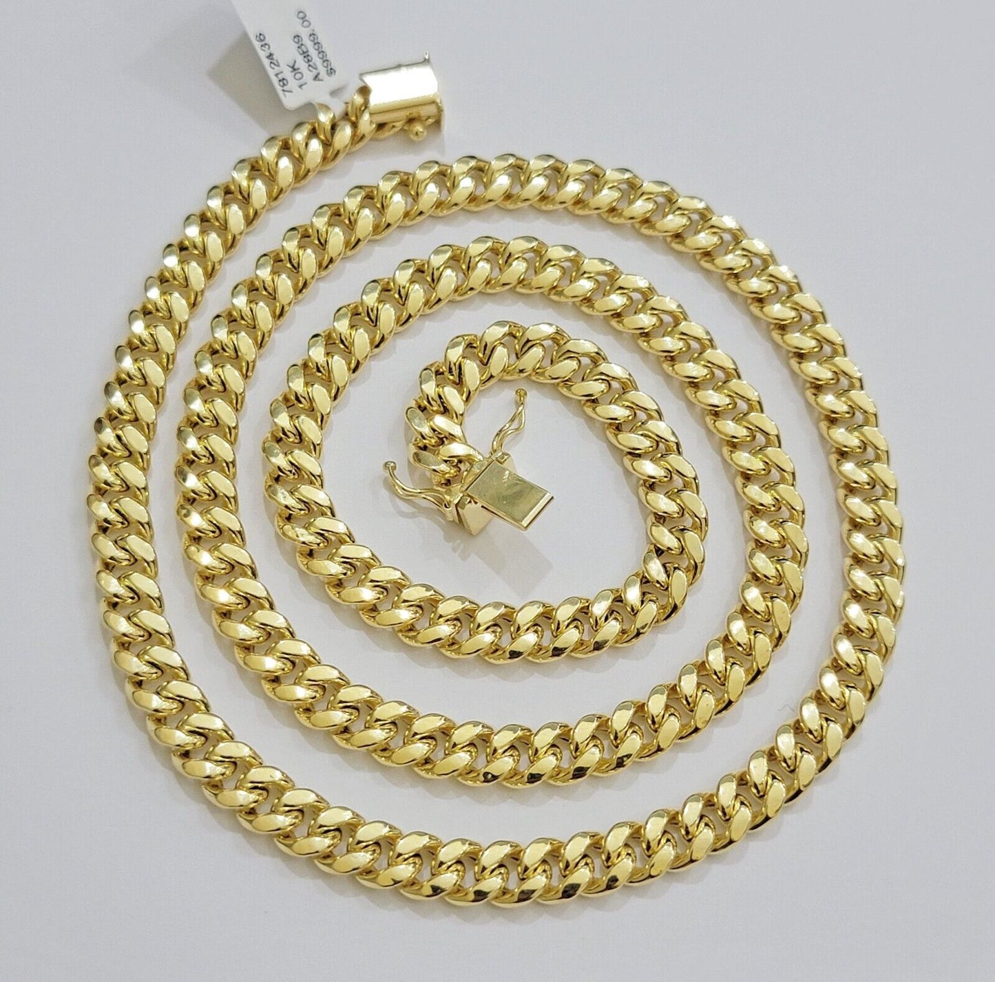 Real 10k Gold Chain Necklace Miami Cuban Link 20 - 30 Inch Men's 10KT 7mm - Reva Jeweler