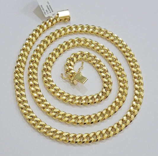 Real 10k Gold Chain Necklace Miami Cuban Link 20 - 30 Inch Men's 10KT 7mm - Reva Jeweler