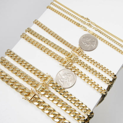Real 10k Gold Chain Necklace Miami Cuban Link 5MM - 9MM link 18 - 30 Inch 10kt Gold - Reva Jeweler