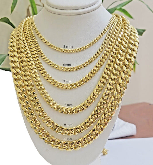Real 10k Gold Chain Necklace Miami Cuban Link 5MM - 9MM link 18 - 30 Inch 10kt Gold - Reva Jeweler