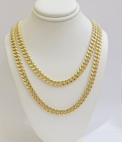 Real 10k Gold Chain Necklace Miami Cuban Link 7mm 18" - 30 Inch Mens 10kt Yellow - Reva Jeweler