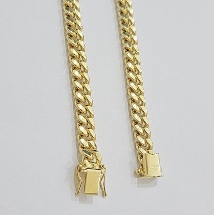 Real 10k Gold Chain Necklace Miami Cuban Link 7mm 18" - 30 Inch Mens 10kt Yellow - Reva Jeweler