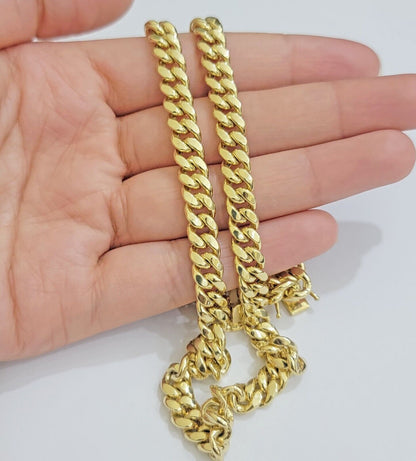 Real 10k Gold Chain Necklace Miami Cuban Link 7mm 18" - 30 Inch Mens 10kt Yellow - Reva Jeweler