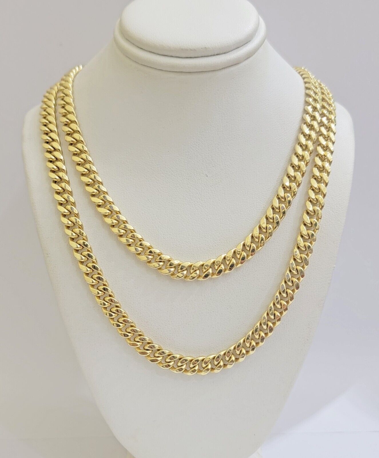 Real 10k Gold Chain Necklace Miami Cuban Link 7mm 18" - 30 Inch Mens 10kt Yellow - Reva Jeweler