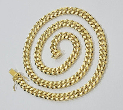Real 10k Gold Chain Necklace Miami Cuban Link 7mm 18" - 30 Inch Mens 10kt Yellow - Reva Jeweler