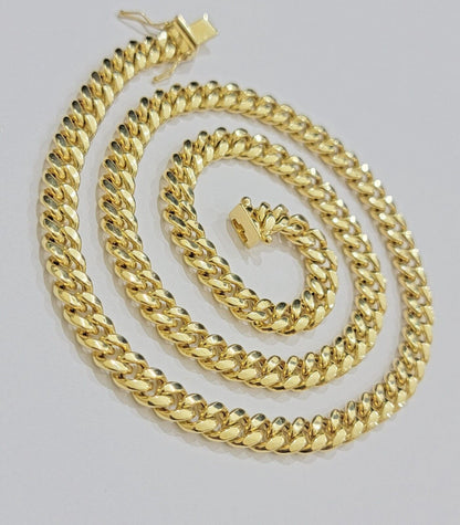 Real 10k Gold Chain Necklace Miami Cuban Link 7mm 18" - 30 Inch Mens 10kt Yellow - Reva Jeweler