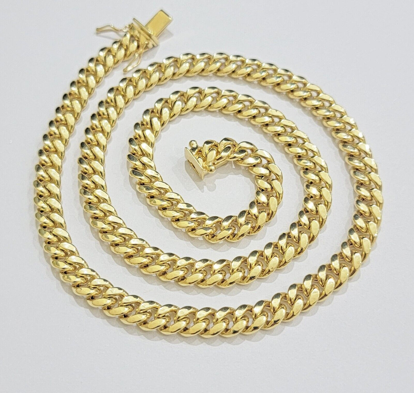 Real 10k Gold Chain Necklace Miami Cuban Link 7mm 18" - 30 Inch Mens 10kt Yellow - Reva Jeweler