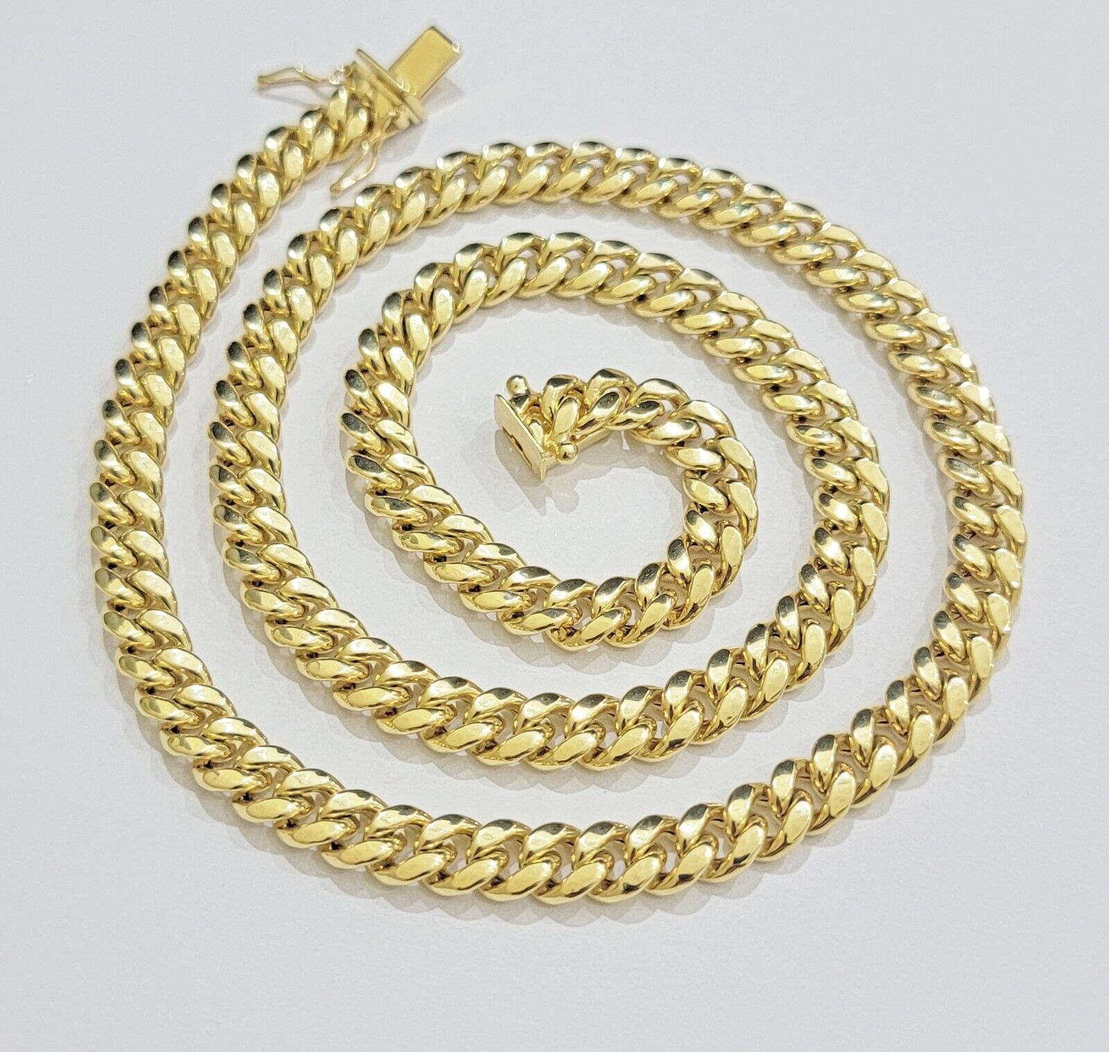 Real 10k Gold Chain Necklace Miami Cuban Link 7mm 18" - 30 Inch Mens 10kt Yellow - Reva Jeweler