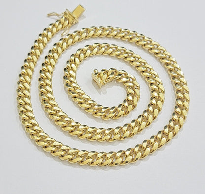 Real 10k Gold Chain Necklace Miami Cuban Link 7mm 18" - 30 Inch Mens 10kt Yellow - Reva Jeweler