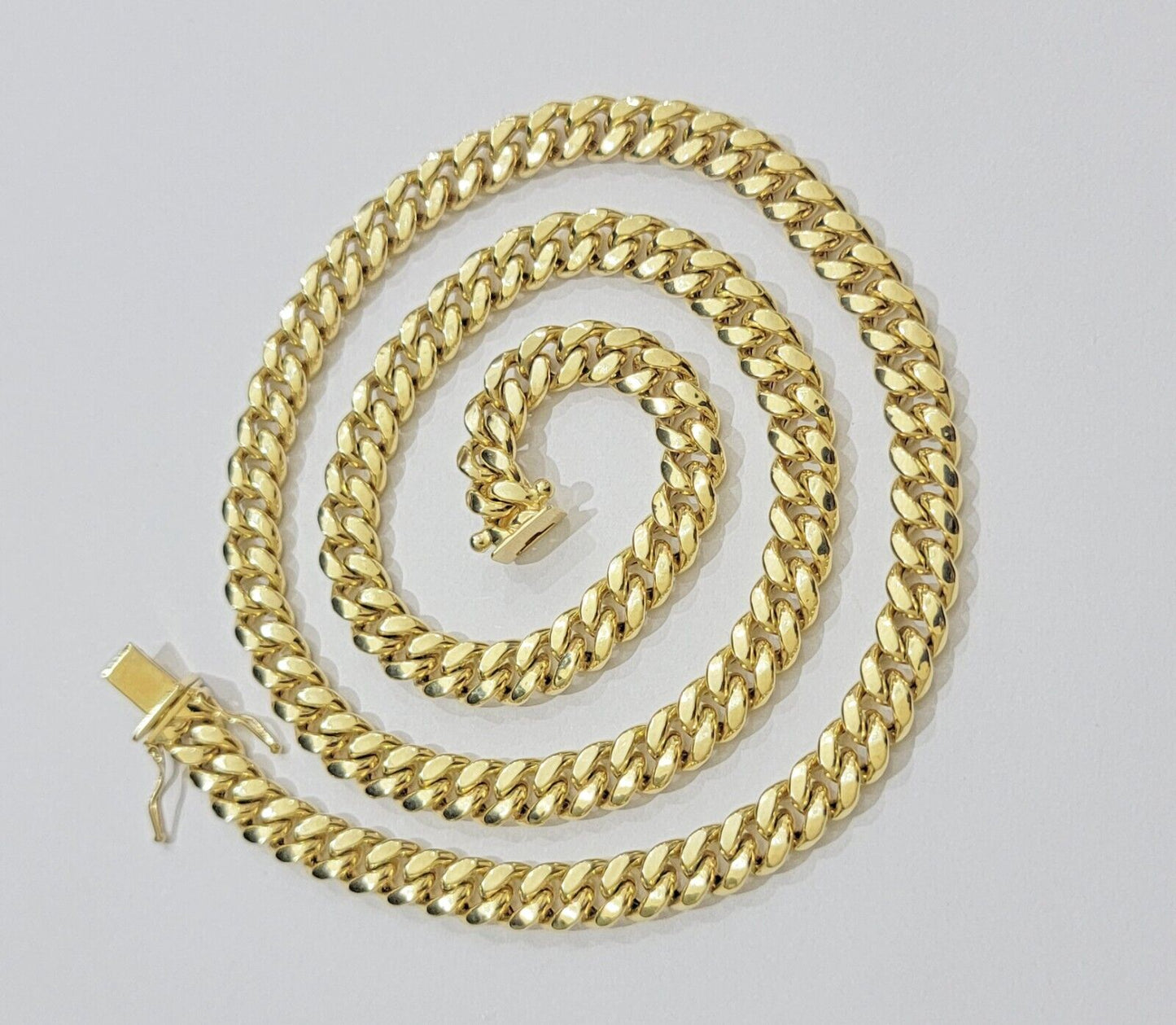 Real 10k Gold Chain Necklace Miami Cuban Link 7mm 18" - 30 Inch Mens 10kt Yellow - Reva Jeweler