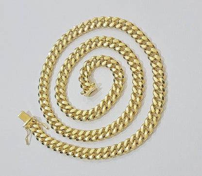 Real 10k Gold Chain Necklace Miami Cuban Link 7mm 18" - 30 Inch Mens 10kt Yellow - Reva Jeweler