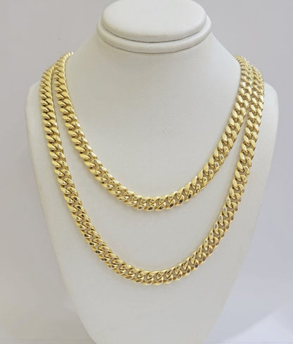 Real 10k Gold Chain Necklace Miami Cuban Link 7mm 18" - 30 Inch Mens 10kt Yellow - Reva Jeweler