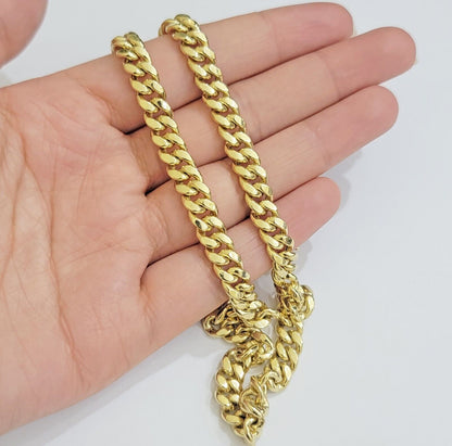 Real 10k Gold Chain Necklace Miami Cuban Link 7mm 18" - 30 Inch Mens 10kt Yellow - Reva Jeweler