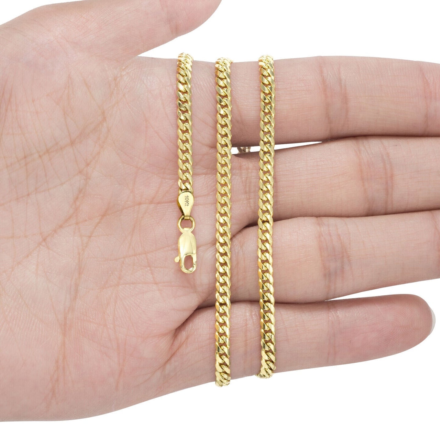 REAL 10k Gold Chain Pendant Set Miami Cuban chain 3mm& Money Tree Charm, 18" - 28" - Reva Jeweler