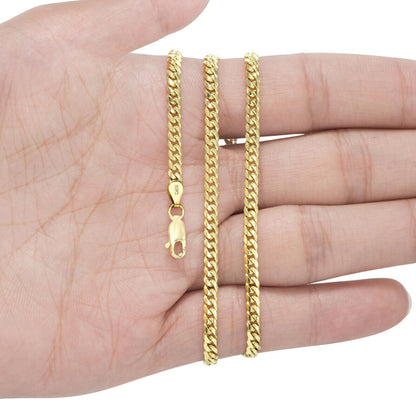 REAL 10k Gold Chain Pendant Set Miami Cuban chain 3mm& Money Tree Charm, 18" - 28" - Reva Jeweler