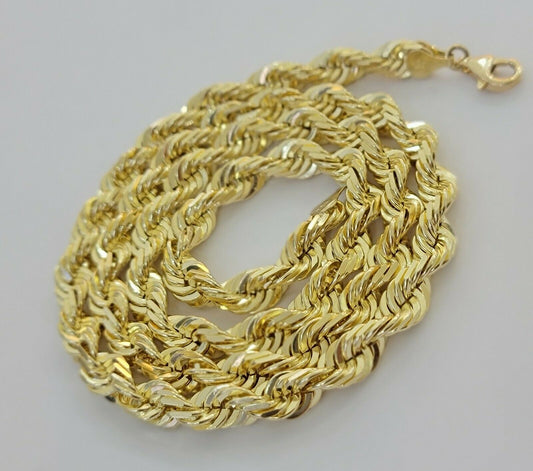 REAL 10k Gold Chain Rope Necklace SOLID 7mm Mens 10kt Yellow 22 - 30" Inch STRONG - Reva Jeweler