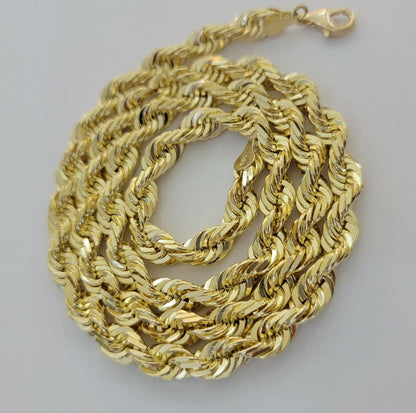 REAL 10k Gold Chain Rope Necklace SOLID 7mm Mens 10kt Yellow 22 - 30" Inch STRONG - Reva Jeweler