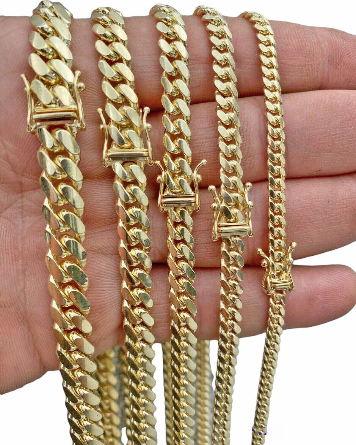 Real 10k Gold Chain Solid Miami Cuban Link Necklace 6mm 7mm 8mm 20" - 28" Men's - Reva Jeweler