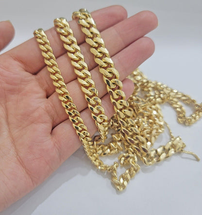 Real 10k Gold Chain Solid Miami Cuban Link Necklace 6mm 7mm 8mm 20" - 28" Men's - Reva Jeweler