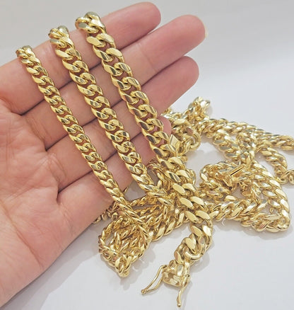 Real 10k Gold Chain Solid Miami Cuban Link Necklace 6mm 7mm 8mm 20" - 28" Men's - Reva Jeweler