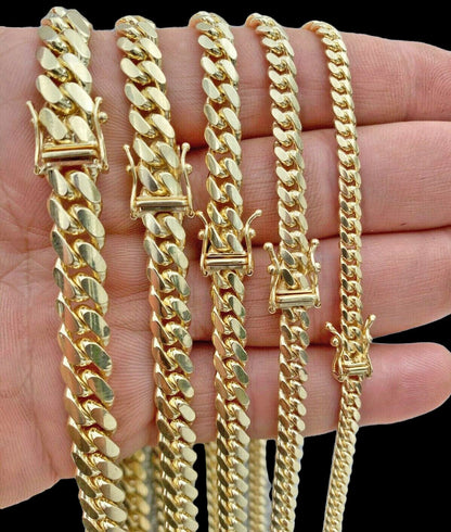 Real 10k Gold Chain Solid Miami Cuban Link Necklace 6mm 7mm 8mm 20" - 28" Men's - Reva Jeweler
