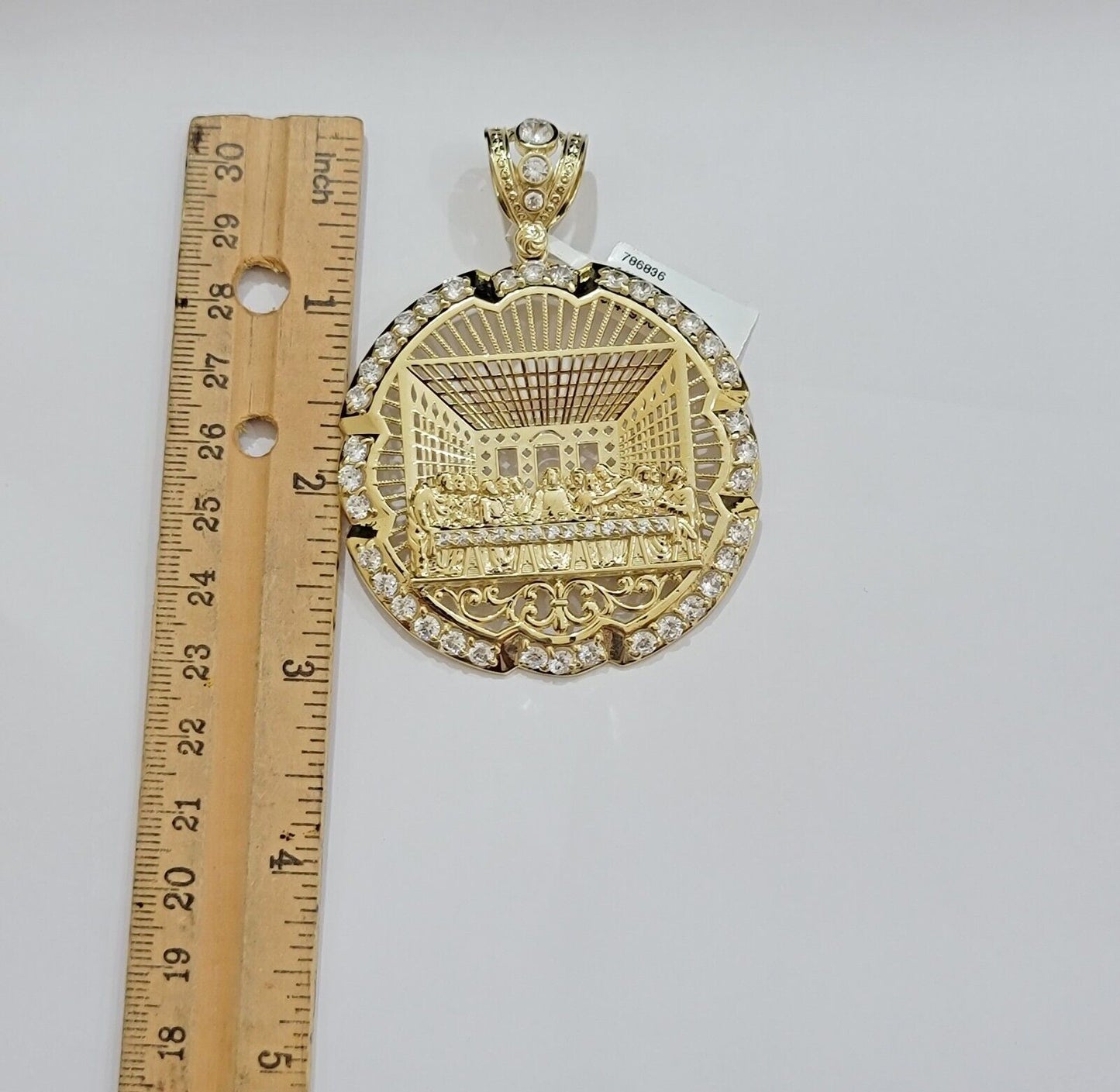 Real 10k Gold Charm Last Supper Pendant 10kt Yellow Gold With Stones Mens, Jesus - Reva Jeweler