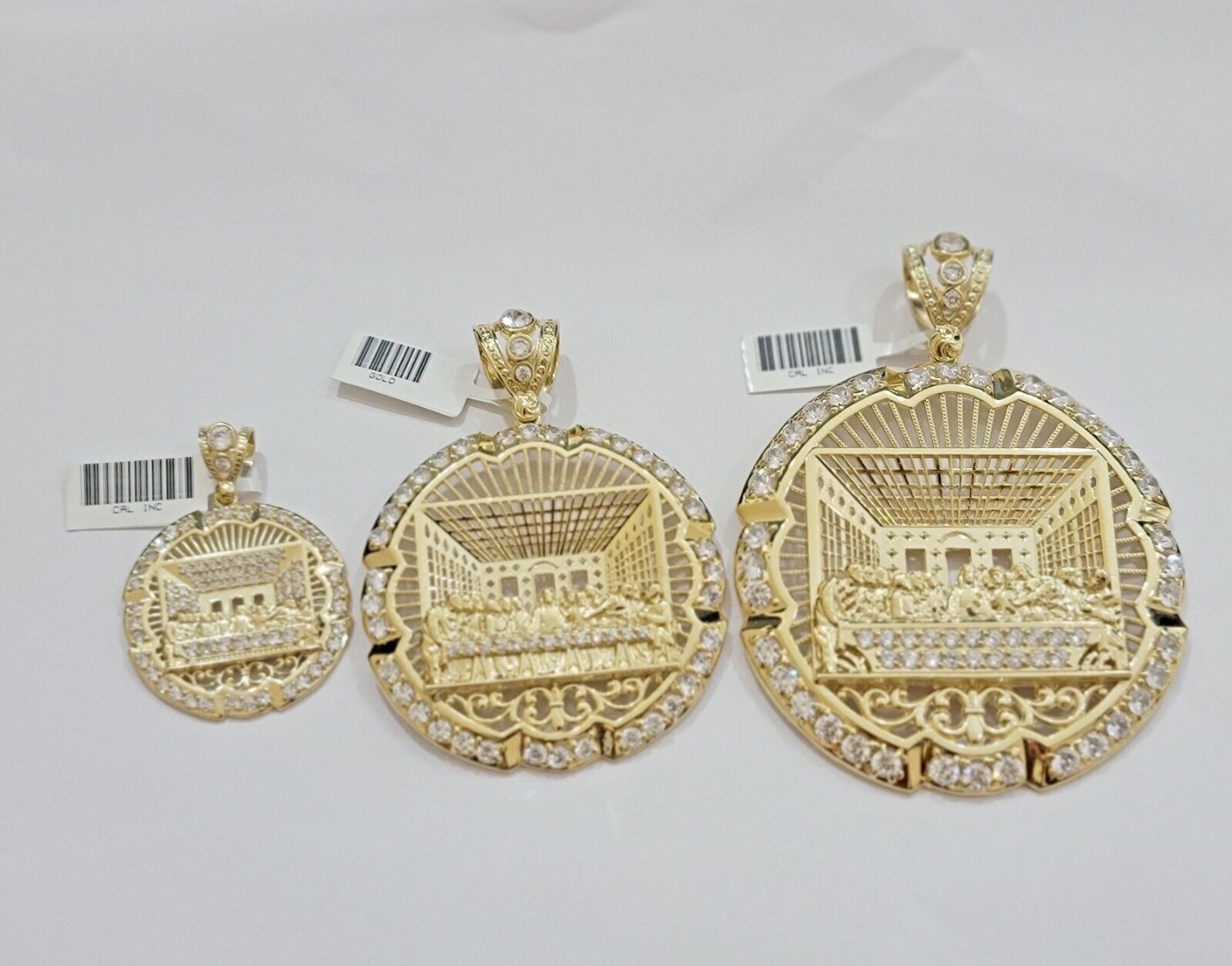 Real 10k Gold Charm Last Supper Pendant 10kt Yellow Gold With Stones Mens, Jesus - Reva Jeweler