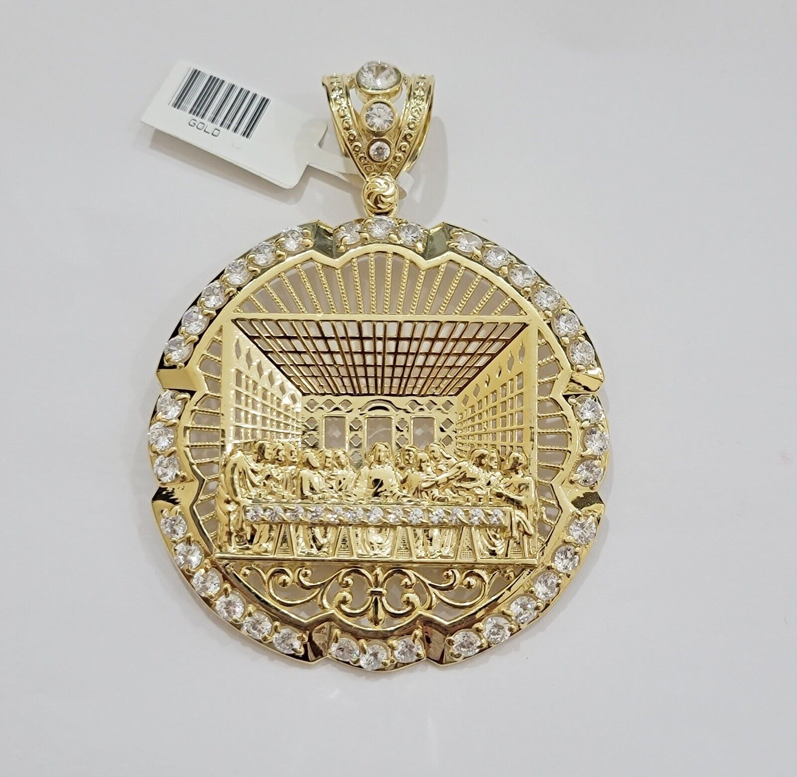 Real 10k Gold Charm Last Supper Pendant 10kt Yellow Gold With Stones Mens, Jesus - Reva Jeweler