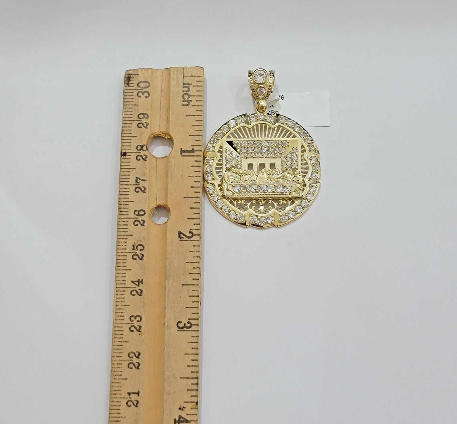 Real 10k Gold Charm Last Supper Pendant 10kt Yellow Gold With Stones Mens, Jesus - Reva Jeweler