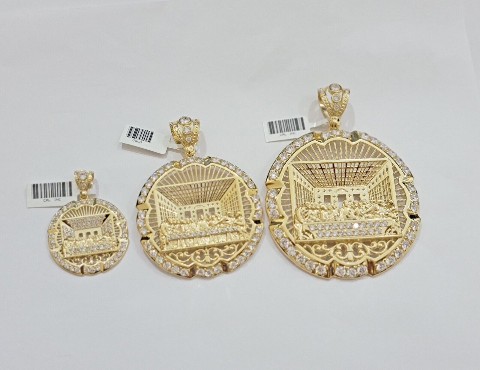Real 10k Gold Charm Last Supper Pendant 10kt Yellow Gold With Stones Mens, Jesus - Reva Jeweler