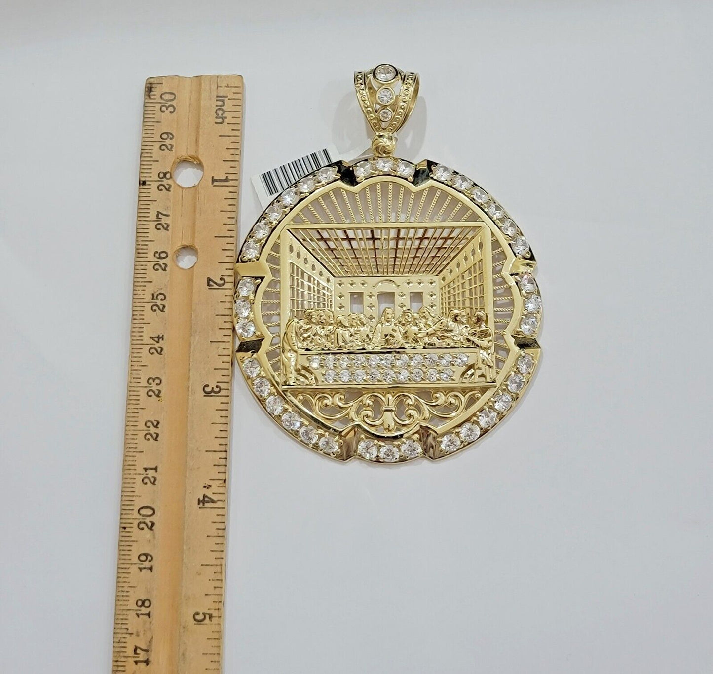 Real 10k Gold Charm Last Supper Pendant 10kt Yellow Gold With Stones Mens, Jesus - Reva Jeweler
