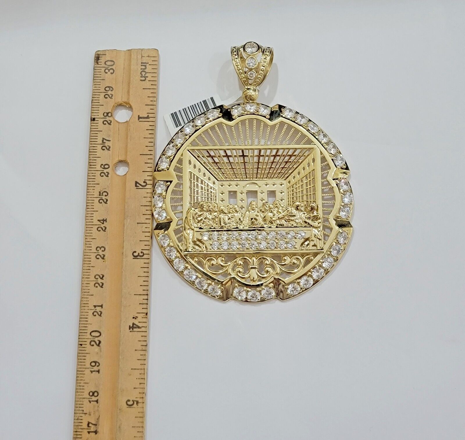 Real 10k Gold Charm Last Supper Pendant 10kt Yellow Gold With Stones Mens, Jesus - Reva Jeweler
