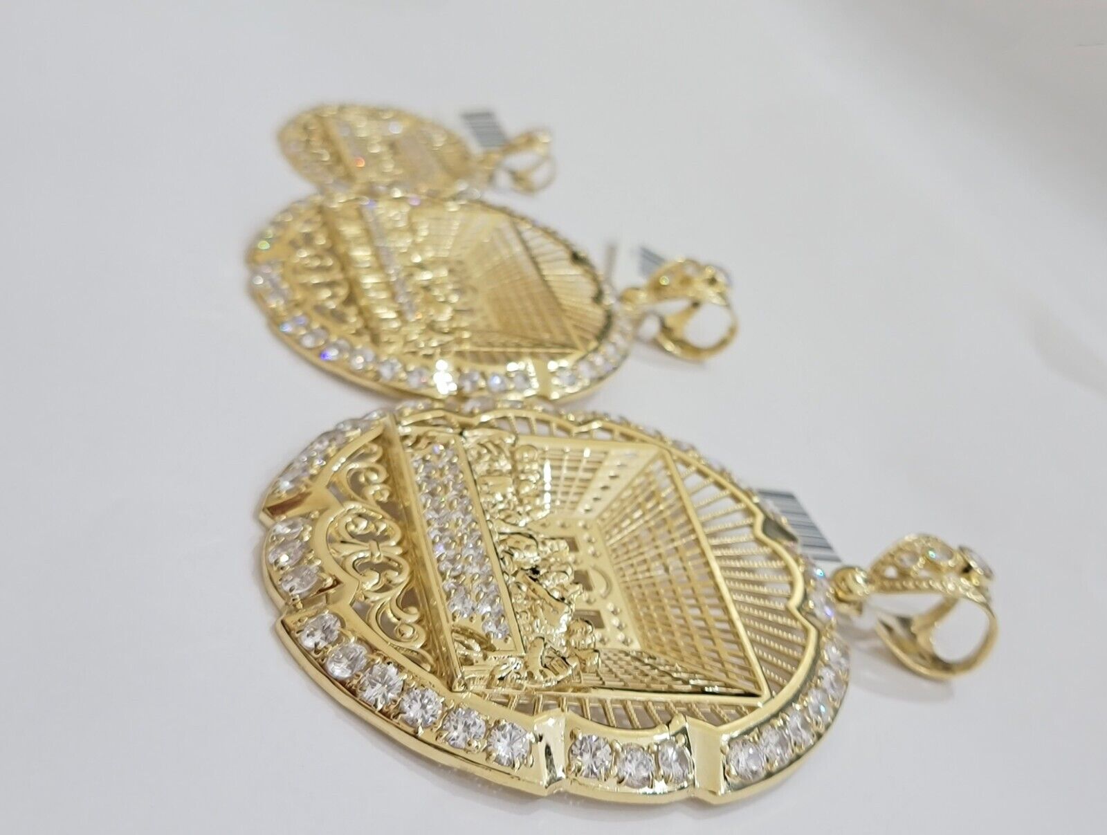 Real 10k Gold Charm Last Supper Pendant 10kt Yellow Gold With Stones Mens, Jesus - Reva Jeweler